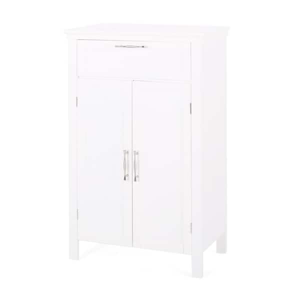 Noble House Tracey 23.75 in. W x 12.5 in. D x 39.75 in. H White MDF Bathroom Linen Freestanding Cabinet with Storage