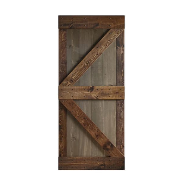 COAST SEQUOIA INC K Series 36 in. x 84 in. Smoky Gray Kona Coffee Knotty Pine Wood Barn Door Slab