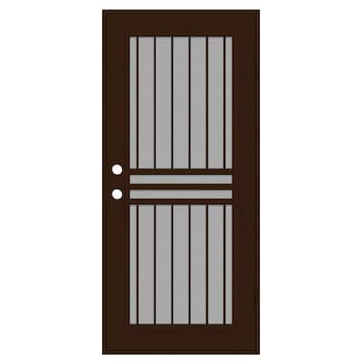 Plain Bar 30 in. x 80 in. Left-Hand/Outswing Copper Aluminum Security Door with Charcoal Insect Screen