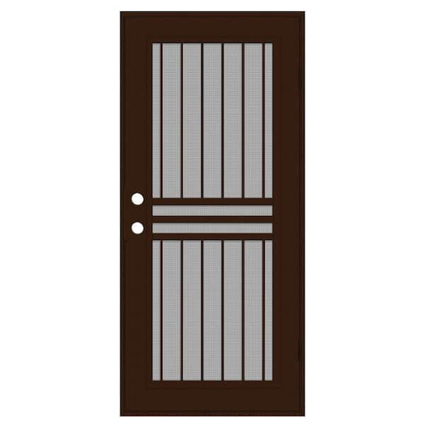 Unique Home Designs Plain Bar 30 in. x 80 in. Left-Hand/Outswing Copper Aluminum Security Door with Charcoal Insect Screen