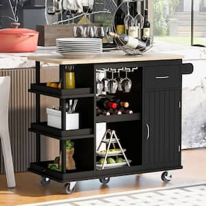 Zeus & Ruta Zeus Black Kitchen Island Cart with Wood Top and Open Storage  Microwave Oven Cabinet ZeusKCI01BK - The Home Depot