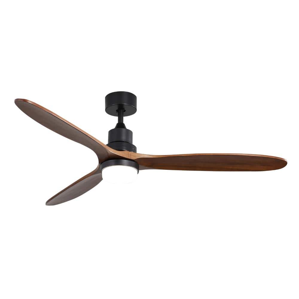 60 in.Black Ceiling Fan DC Motor With 3 Solid Wood Blades LED Light Kit For Farmhouse Living Room Bedroom Covered Patio price history on PriceWatchPro