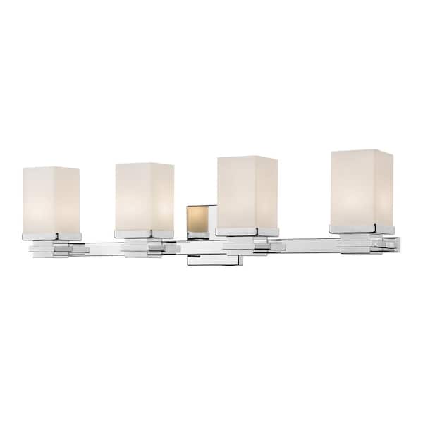 Unbranded Avige 31 in. 4-Light Chrome Integrated LED Shaded Vanity Light with Matte Opal Glass Shade