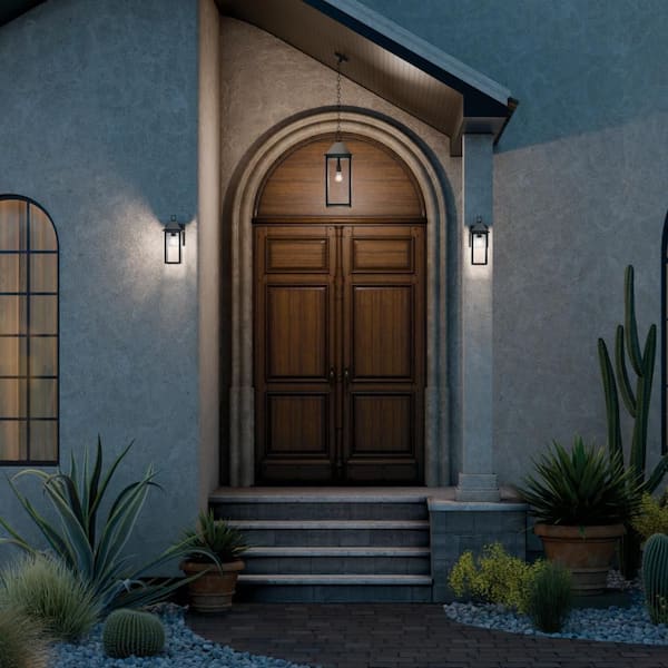 Prin 14 in. 1-Light Black Updated Traditional Porch, Patio, Garage Outdoor Wall Light with Clear Glass