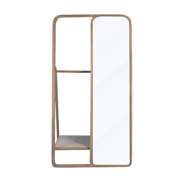 Brown 38 in. x 23 in. x 71.5 in. Clothes Hanger With Mirror, Wood Rectangular Dressing Mirror