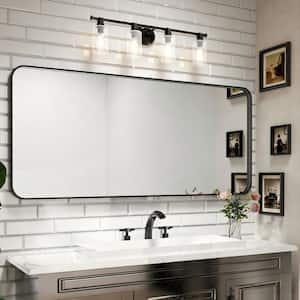 72 in. W x 32 in. H Rectangular Aluminum Framed Wall Bathroom Vanity Mirror in Black