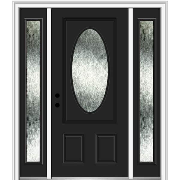 MMI Door 64 in. x 80 in. Right-Hand Inswing Rain Glass Black Fiberglass Prehung Front Door on 4-9/16 in. Frame