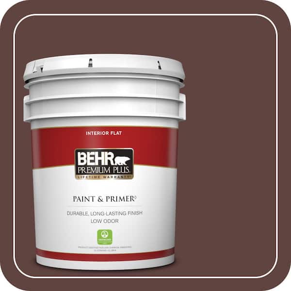BEHR PREMIUM PLUS 5 gal. #MQ1-54 Death By Chocolate Flat Low Odor Interior Paint & Primer