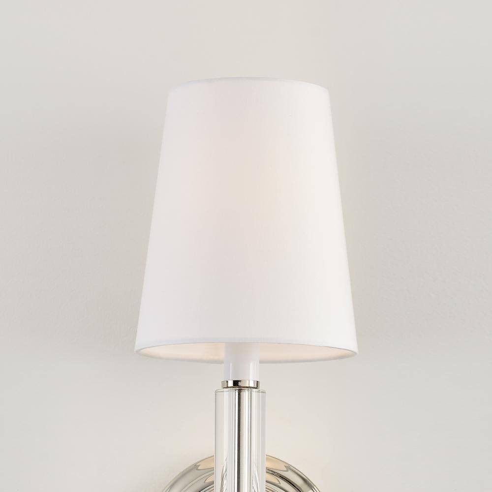 Polished Nickel Round White Fabric Shade Wall Sconce