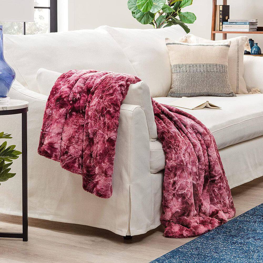 Dark Rose Faux Fur Reversible Sherpa Throw Blanket