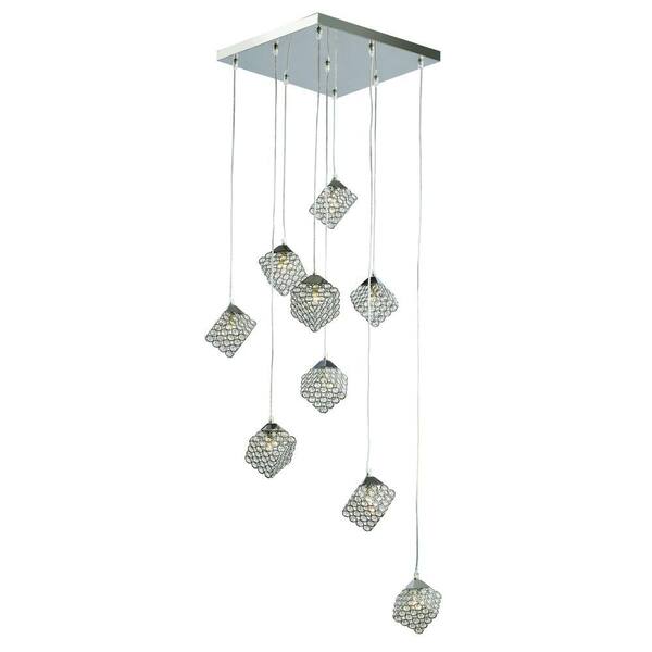 Bel Air Lighting 9-Light Polished Chrome Drop Pendant with Crystal