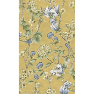Ochre Floral Trail Tropical Printed Non-Woven Paper Non Pasted Textured Wallpaper 57 Sq. Ft.