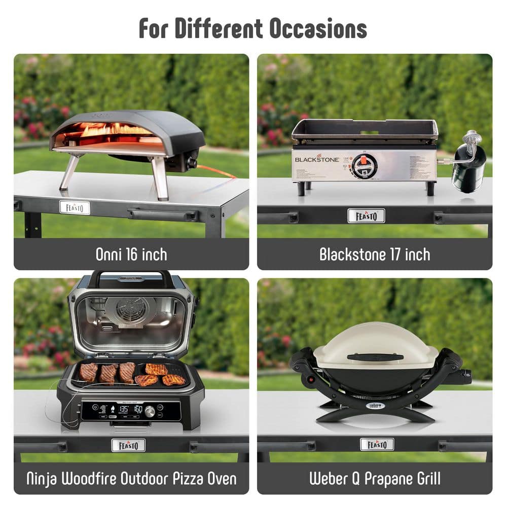 Feasto 3-Shelf Black and Stainless Steel Outdoor Kitchen Cart