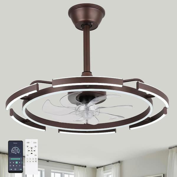 Oaks Aura DeClue 24 in. Indoor Brown 6 DIY Shapes Smart Ceiling Fan with Remote Futuristic UFO Design 6-Speed LED Fan lights