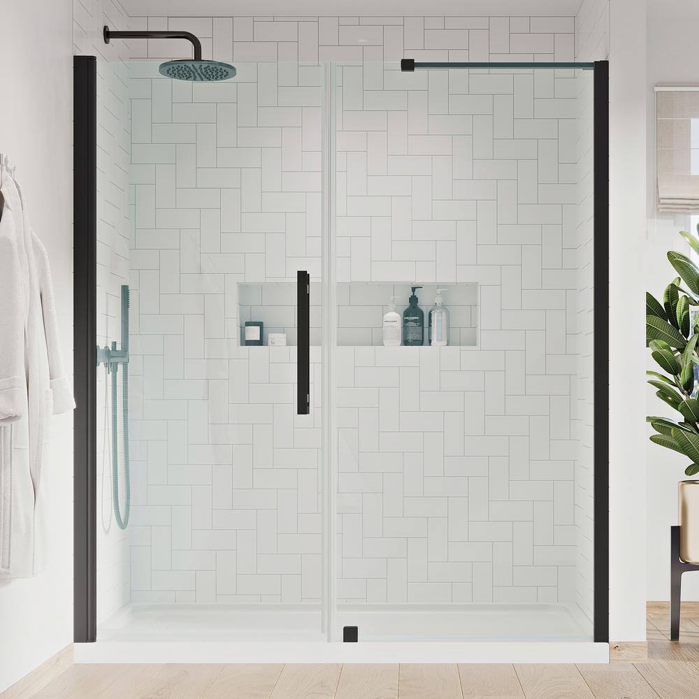 Pasadena 60'' W x 72'' H Frameless Black Shower Kit with Acrylic Base