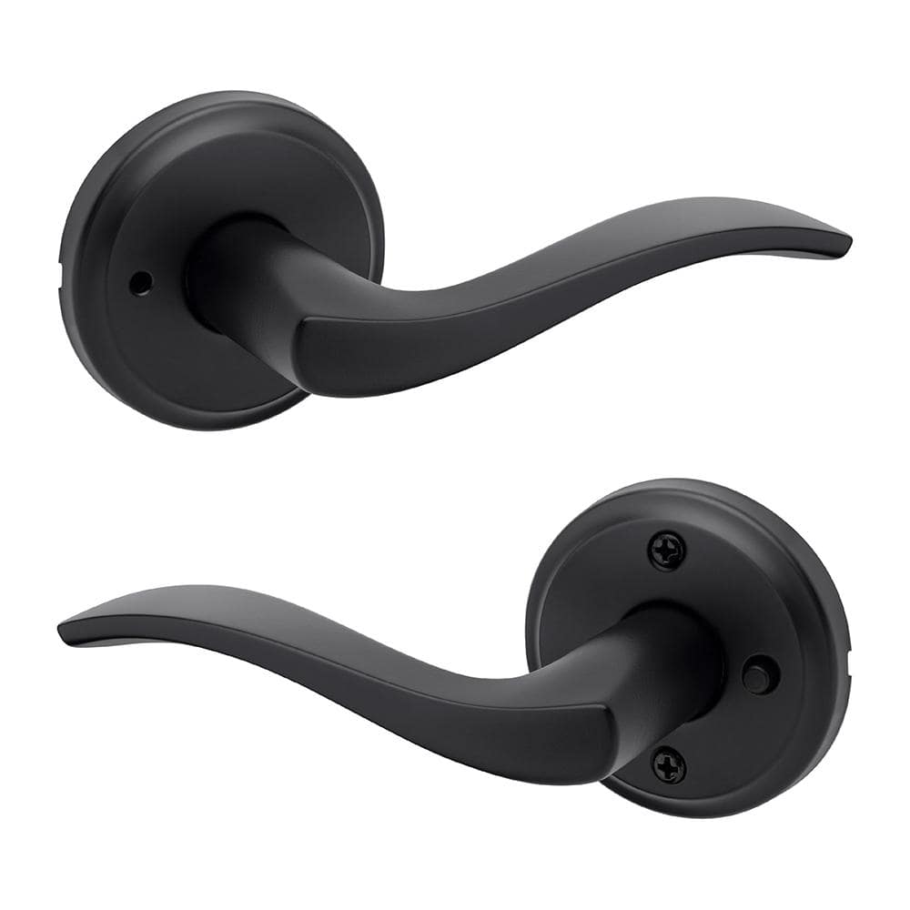 Kwikset Sedona Matte Black Bedroom Bathroom Privacy Door Handle with Microban Antimicrobial Technology