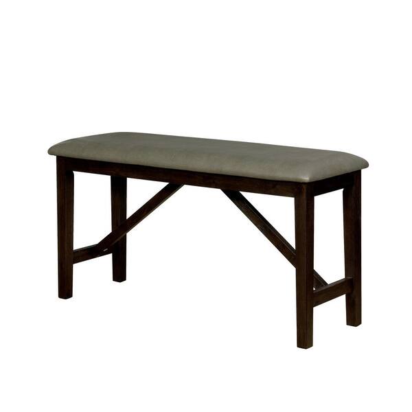 Furniture of America Alba Wire-Brushed Rustic Brown Faux Leather Counter-Height Bench