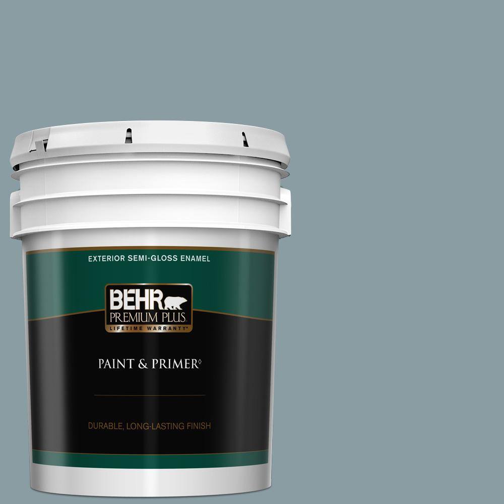 BEHR PREMIUM PLUS 5 gal. 540F4 Shale Gray SemiGloss Enamel Exterior Paint & Primer 540005