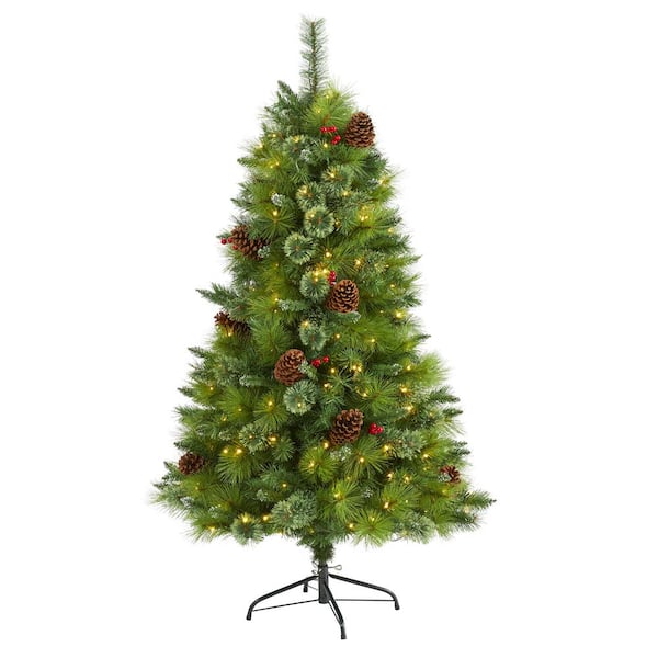 Nearly Natural 5 ft. Pre-Lit Montana Mixed Pine Artificial Christmas Tree with Pine Cones, Berries and 250 Clear LED Lights