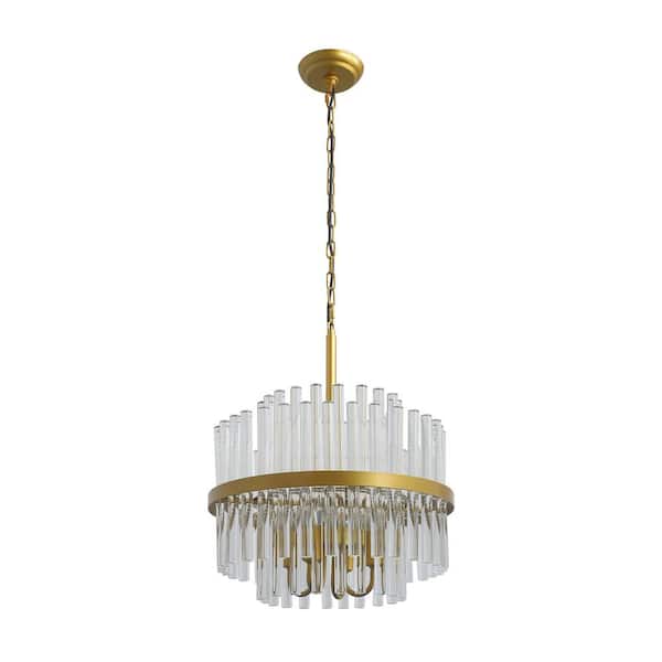 Unbranded 17.1 in. W 4-Light Golden Surrounded Crystal Chandelier with Shade Adjustable Height Ceiling Light