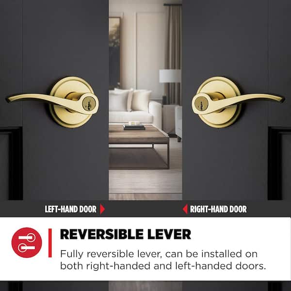 Kwikset Sedona Satin Brass Single Cylinder Entry Door Wave Handle