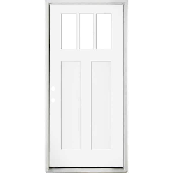 Steves & Sons 32 in. x 80 in. Legacy 3 Lite Toplite Clear Glass Right Hand Inswing White Primed Fiberglass Prehung Front Door
