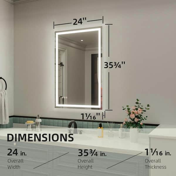 Vino 24 in. W x 36 in. H Rectangular Frameless LED Wall Bathroom Vanity Mirror with Sleek Silver Finish