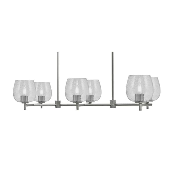 Unbranded Bridgewater 6 Light Graphite Linear Chandelier for Kitchen Island with 6" Smoke Bubble Glass Shades, No Bulbs Included