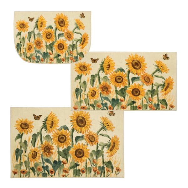 3 pc Sunflower Kitchen Towel Set - 100% Cotton, Perfect Sunflower