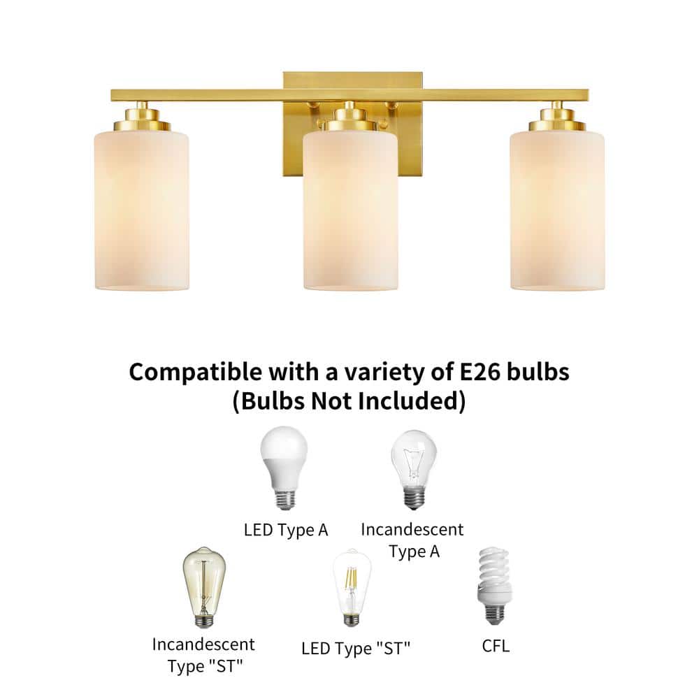 Gold Brass 3-Light Dimmable Outdoor Vanity Light