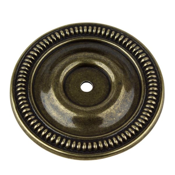 Cupboard Knobs On Decorative Backplate In Antique Brass