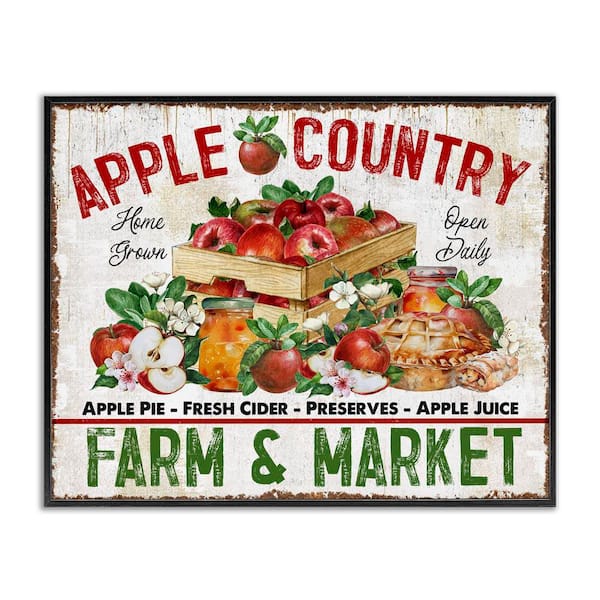 Stupell Industries Apple Country Market by Creatif Belle Black Framed Graphic Typography Art Print 11 in. x 14 in.