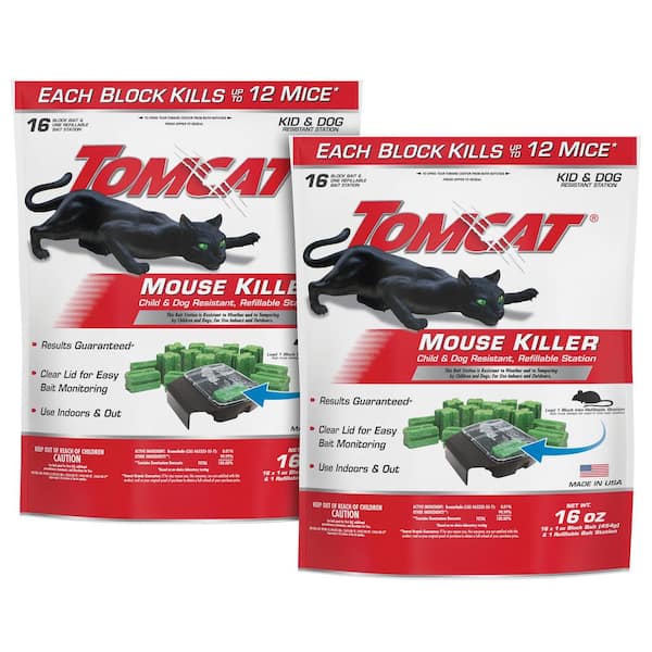 TOMCAT Mouse Killer Child/Dog Resistant Refillable Bait Station for Indoor/Outdoor, 1-Station and 16-Poison Refills (2-Pack)