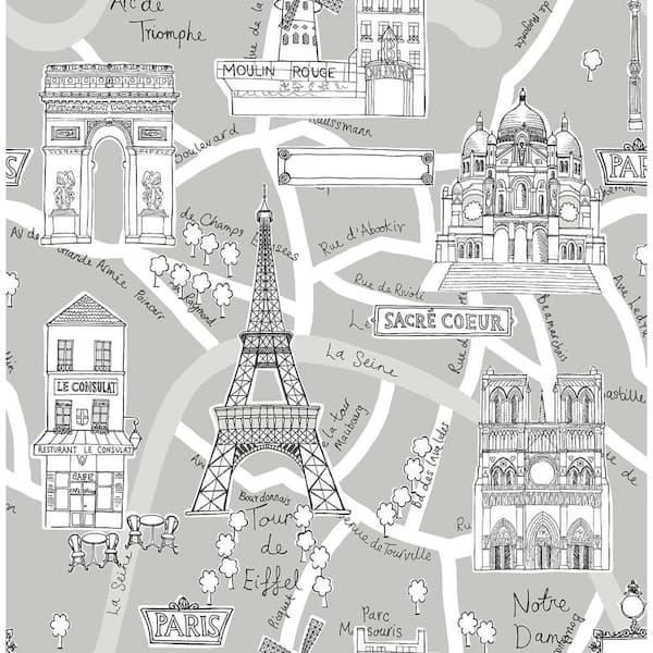NextWall Argos Grey Paris Scene Vinyl Peel and Stick Wallpaper Roll (30.75 sq. ft.)