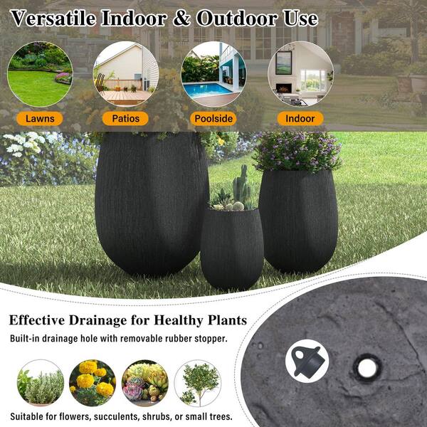 Egg-Shaped Lightweight MGO Ceramic Planter Set of 3,Modern Stone