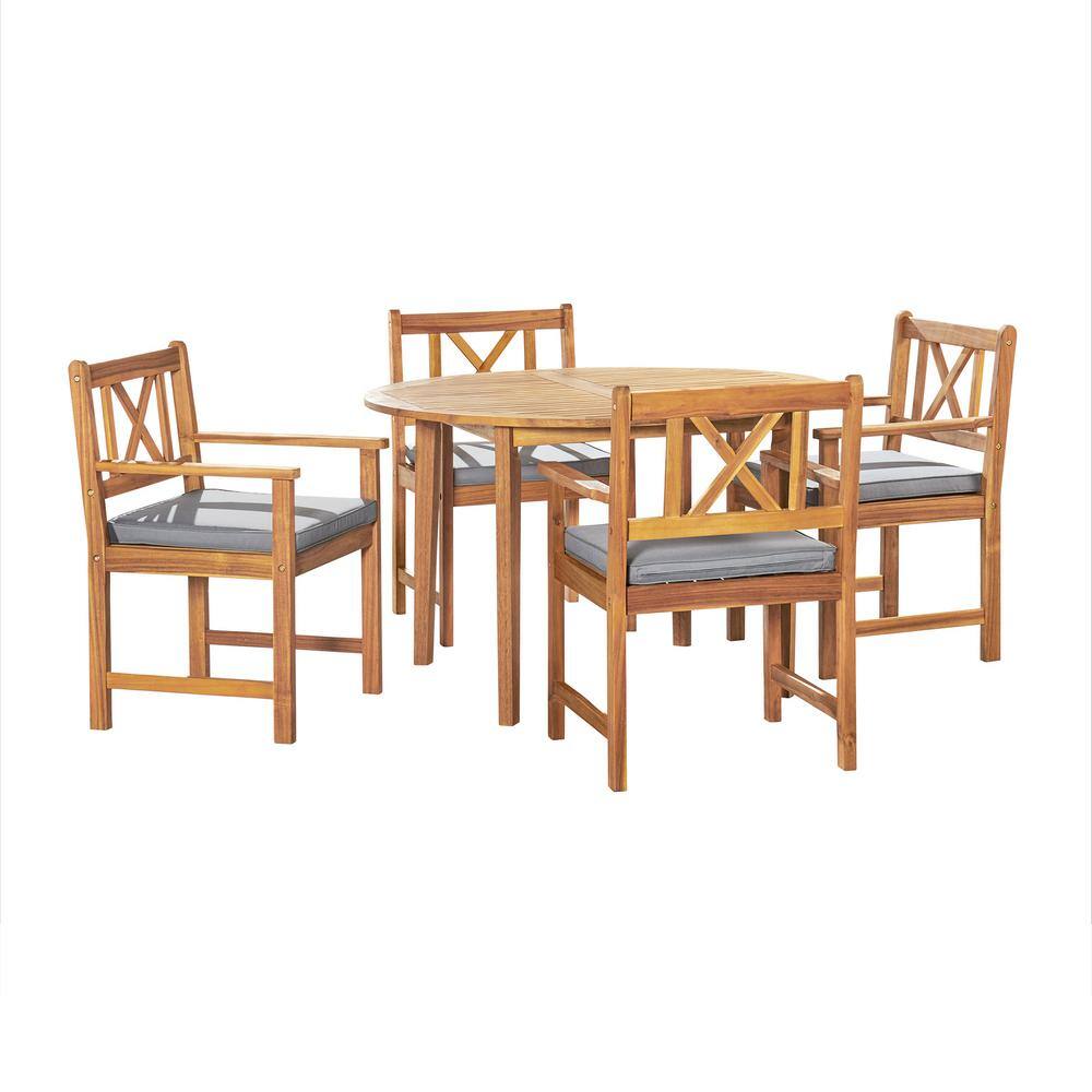 Manchester 5-Piece Acacia Wood Outdoor Dining Set with Round Dining Table a