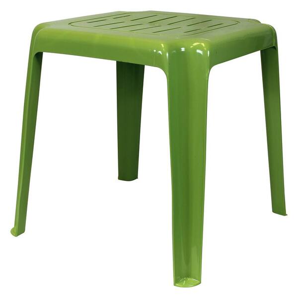 Emsco 17 in. Sage Green Stackable Slotted Plastic Outdoor Side Table