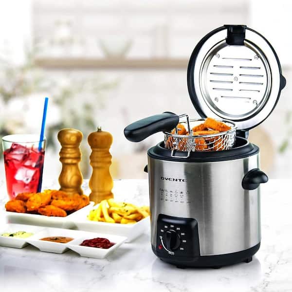 OVENTE 0.95 Qt Silver Mini Electric Deep Fryer with Removable
