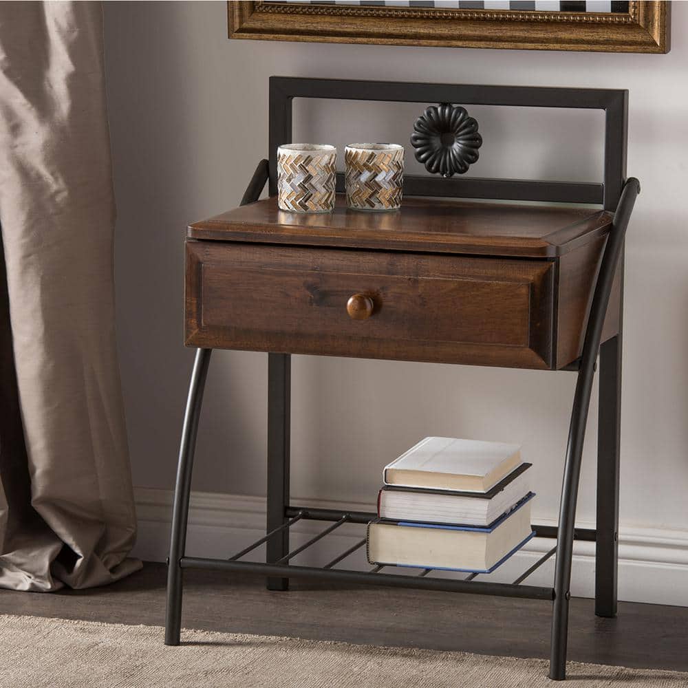 Baxton Studio Jevenci Vintage Industrial Black Bronze Metal Nightstand 28862 6574 HD The Home Depot