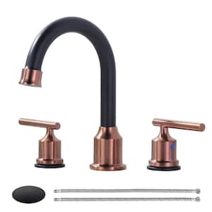 8 in. Widespread Double Handle Bathroom Faucet in Rose Gold and Black