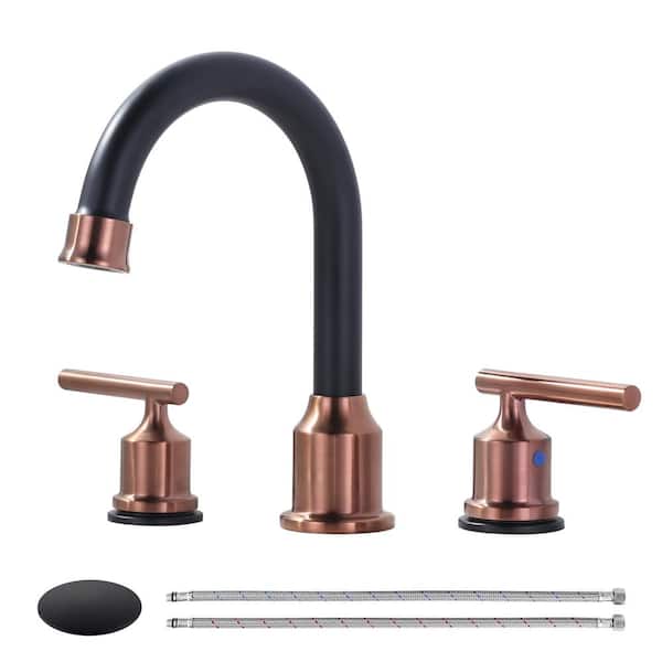 WOWOW 8 in. Widespread Double Handle Bathroom Faucet in Rose Gold and Black