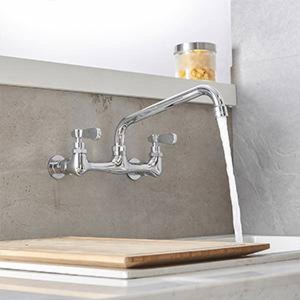 Polished Chrome Double Handle Wall Mount Kitchen Faucet with 12 Inch Swivel Spout