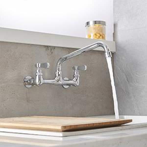 Polished Chrome Double Handle Wall Mount Kitchen Faucet with Swivel Spout