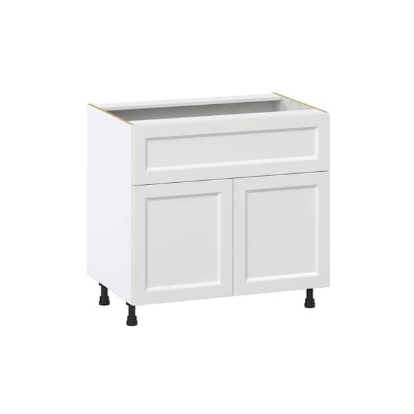 J COLLECTION Laramie 36 in. W x 24 in. D x 34.5 in. H Assembled Base Kitchen Cabinet in Painted Bright White with 10 in. Drawer