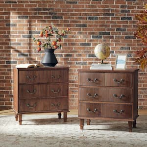 Elpenor Walnut 28 in. W Solid Paulownia Wood 4-Drawer Nightstand with Charging Station Set of 2