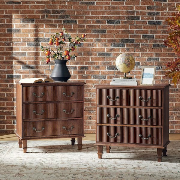 Elpenor Walnut 28 in. W Solid Paulownia Wood 4-Drawer Nightstand with Charging Station Set of 2