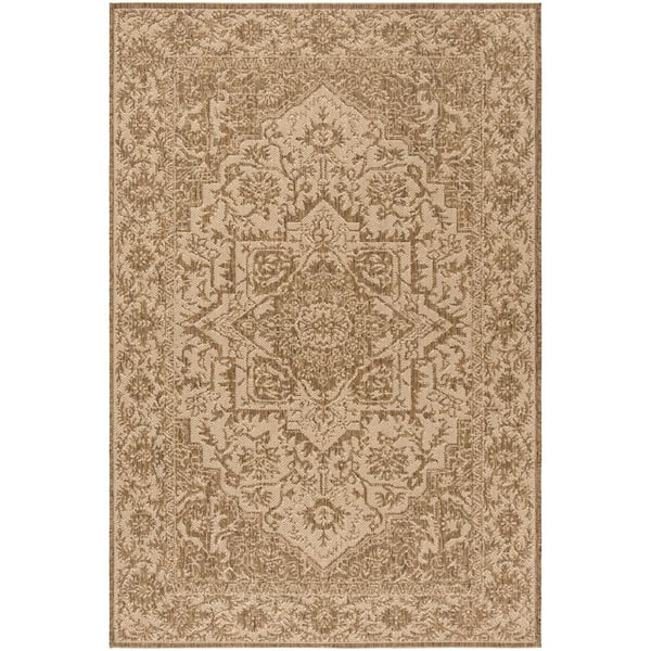 SAFAVIEH Beach House Cream/Beige 4 ft. x 6 ft. Oriental Indoor/Outdoor Patio  Area Rug