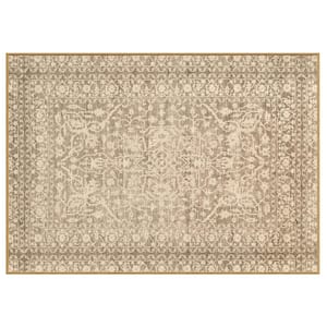 Nevermove Bella Khaki 2 ft. x 2.8 ft. Machine-Washable Polyester Designer Accent Area Rug with GellyGrippers