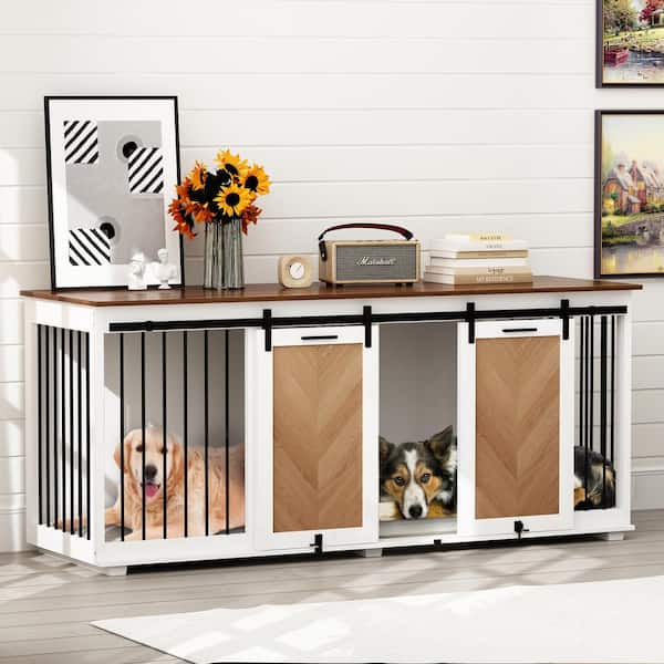 FUFU&GAGA Large Double Dog Crate Furniture, Wooden Dog Crate