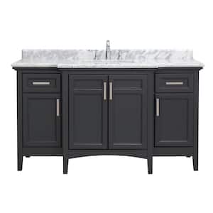 Sassy 60 in. W x 22 in. D Vanity in Dark Charcoal with Marble Vanity Top in White with White Sink